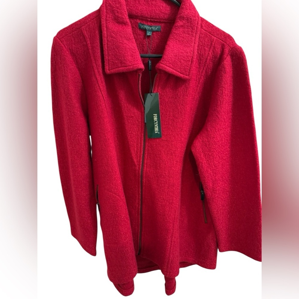 For Cynthia Red Wool Blend Zip Jacket – Size L – NWT